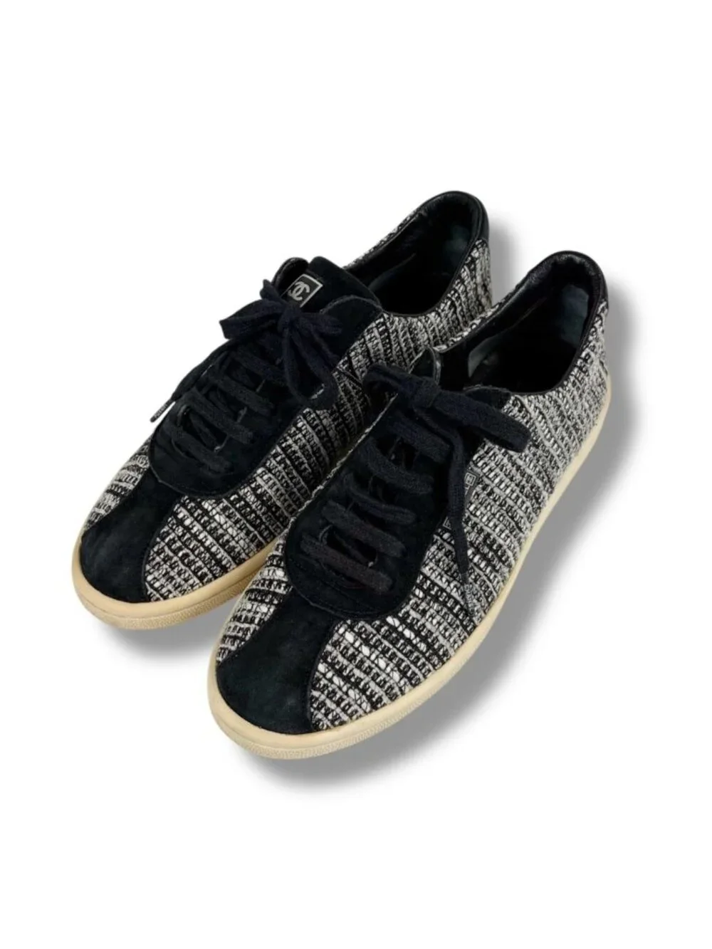 Chanel Tweed Low Cut Sneakers Black CC Logo 39